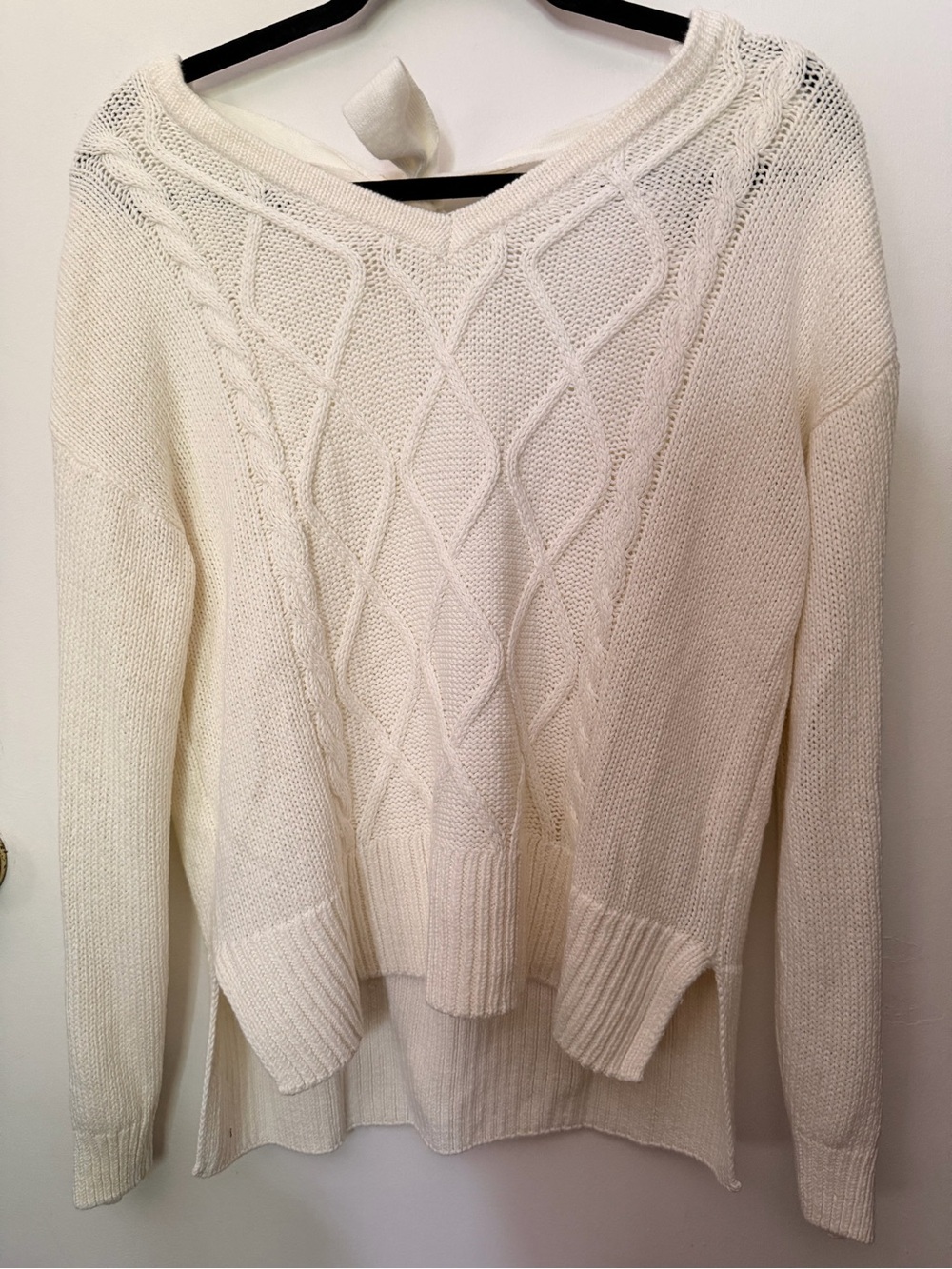 Womens Cream Cable Knit V-Neck Sweater